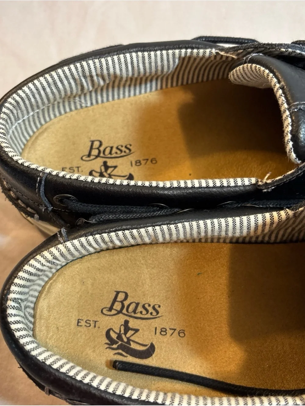 Bass Black and White Leather Boat Shoes